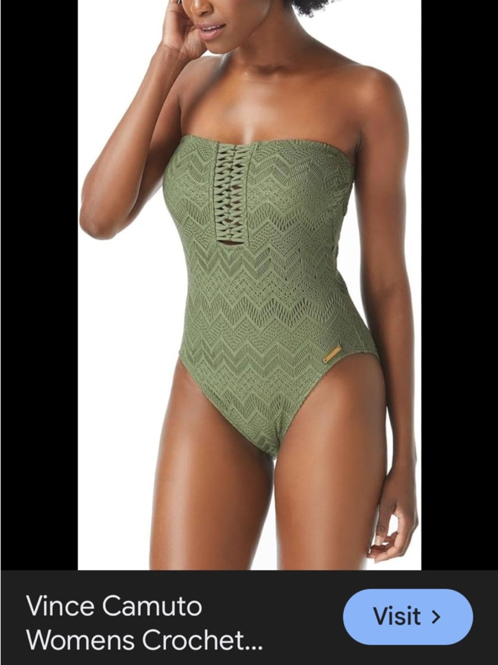 Vince Camuto Olive Crochet Strapless One-Piece Swimsuit with Ladder Detail